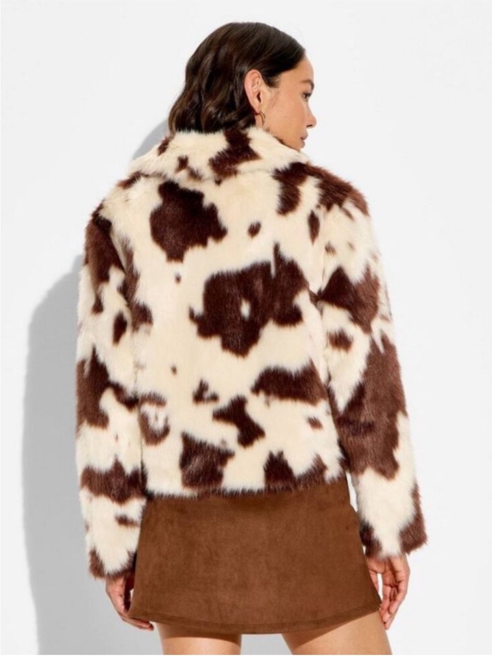 Wild Fable Women’s Faux Fur Jacket - Brown Cow Print Size XXL NWT - Picture 3 of 8